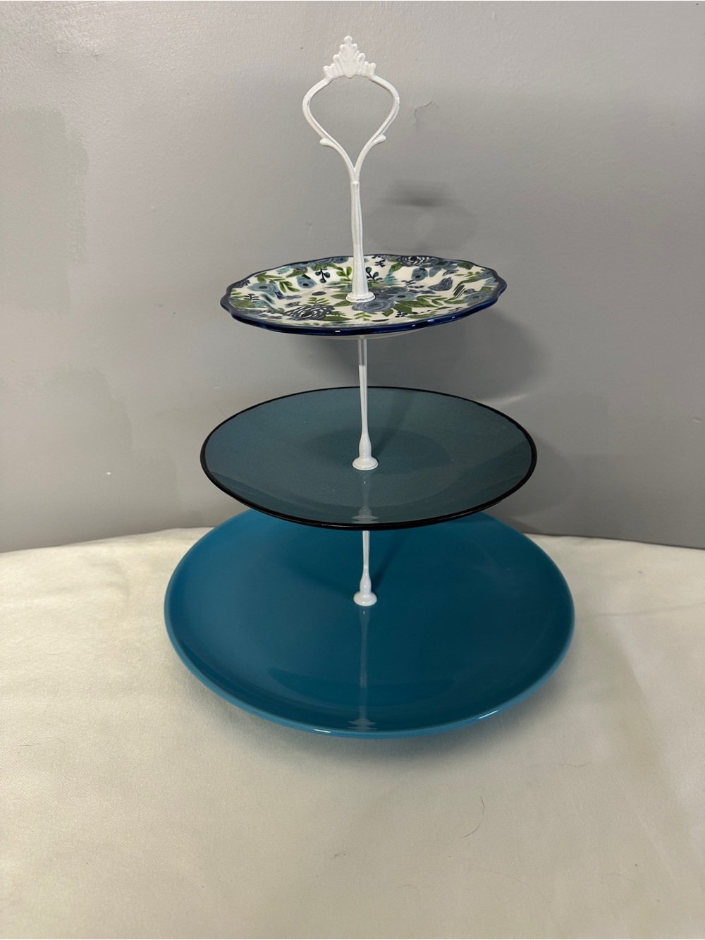 Three-Tier Blue 3 Tier Serving Stand - Elegant Teal & Navy